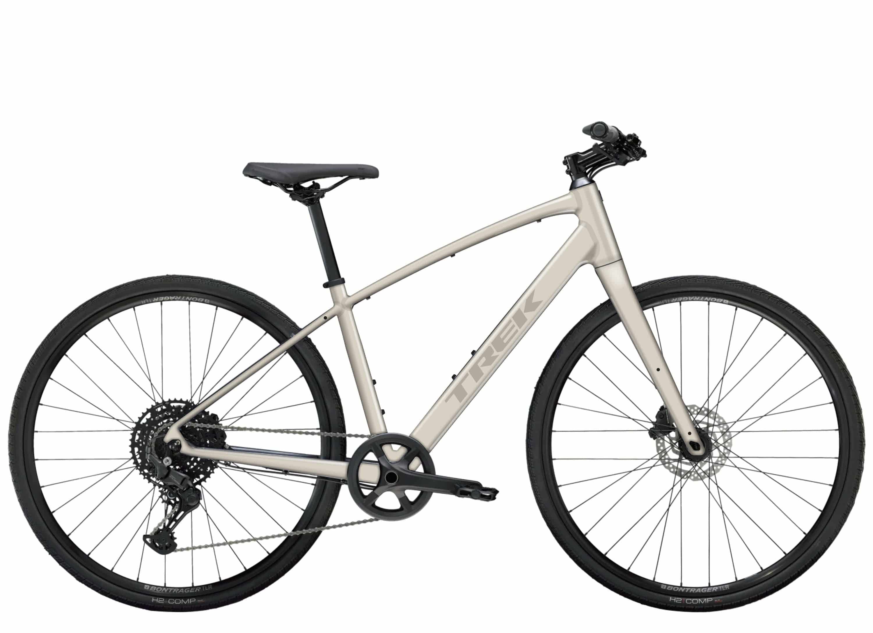 Trek FX 1 Stepover Gen 4 hybrid bike with lightweight frame, upright riding position, and 26-inch wheels for urban fitness riding.