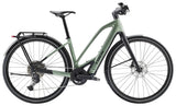 Trek FX+ 7 2025 e-hybrid bike with Shimano CUES U6000 electric assist system, featuring a midstep frame and sleek design.