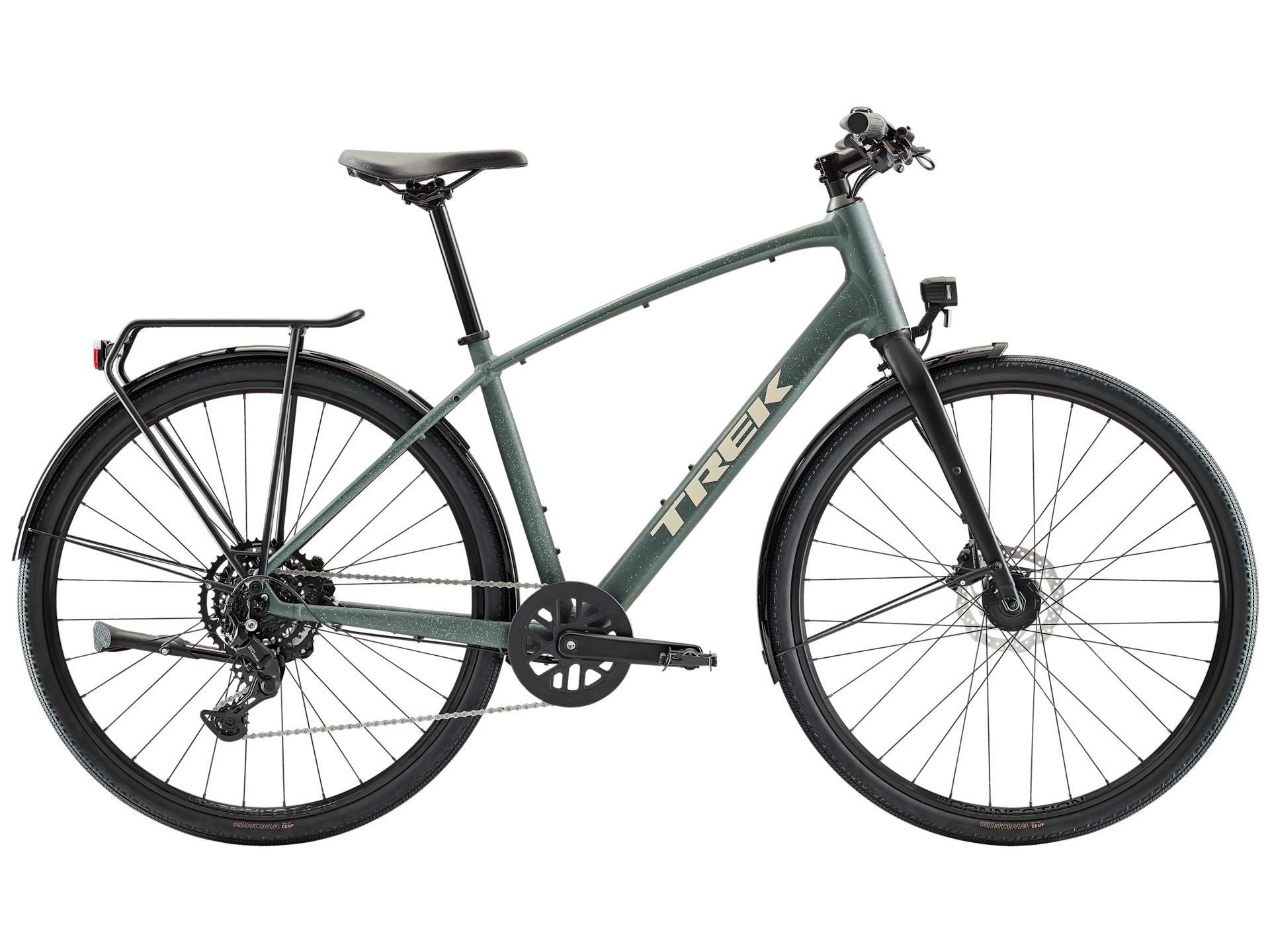 Trek FX Sport AL hybrid bike with lightweight frame, equipped for urban commuting and light trail riding.