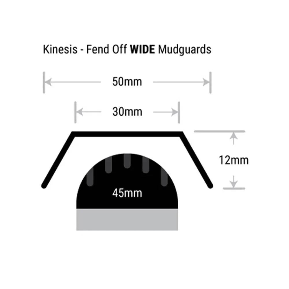 Black Kinesis Fend Off wide mudguards for Tripster ATR, AT, G2, and Range E-Bikes, made of durable accessories material.