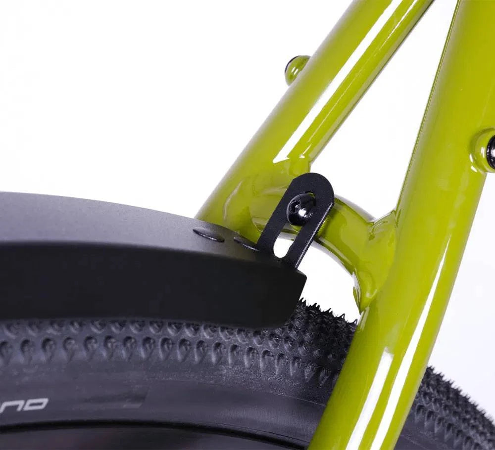 Kinesis Fend Off Shorty rear mudguard attached to gravel bike, black durable accessory for mud and dirt protection.