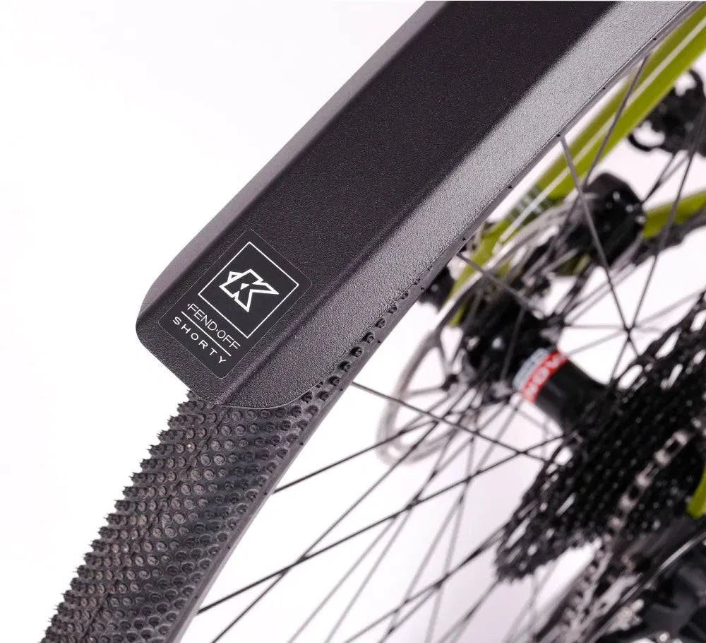 Kinesis UK Fend Off Shorty rear mudguard attached to gravel bike in black, showcasing durable accessory design.