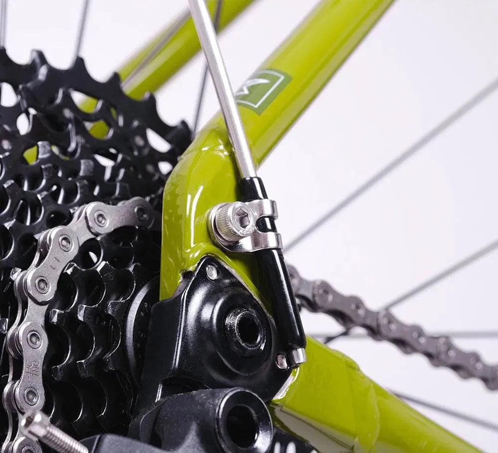 Kinesis UK Fend Off Shorty rear mudguard attached to a gravel bike, black durable plastic accessory for bike protection.
