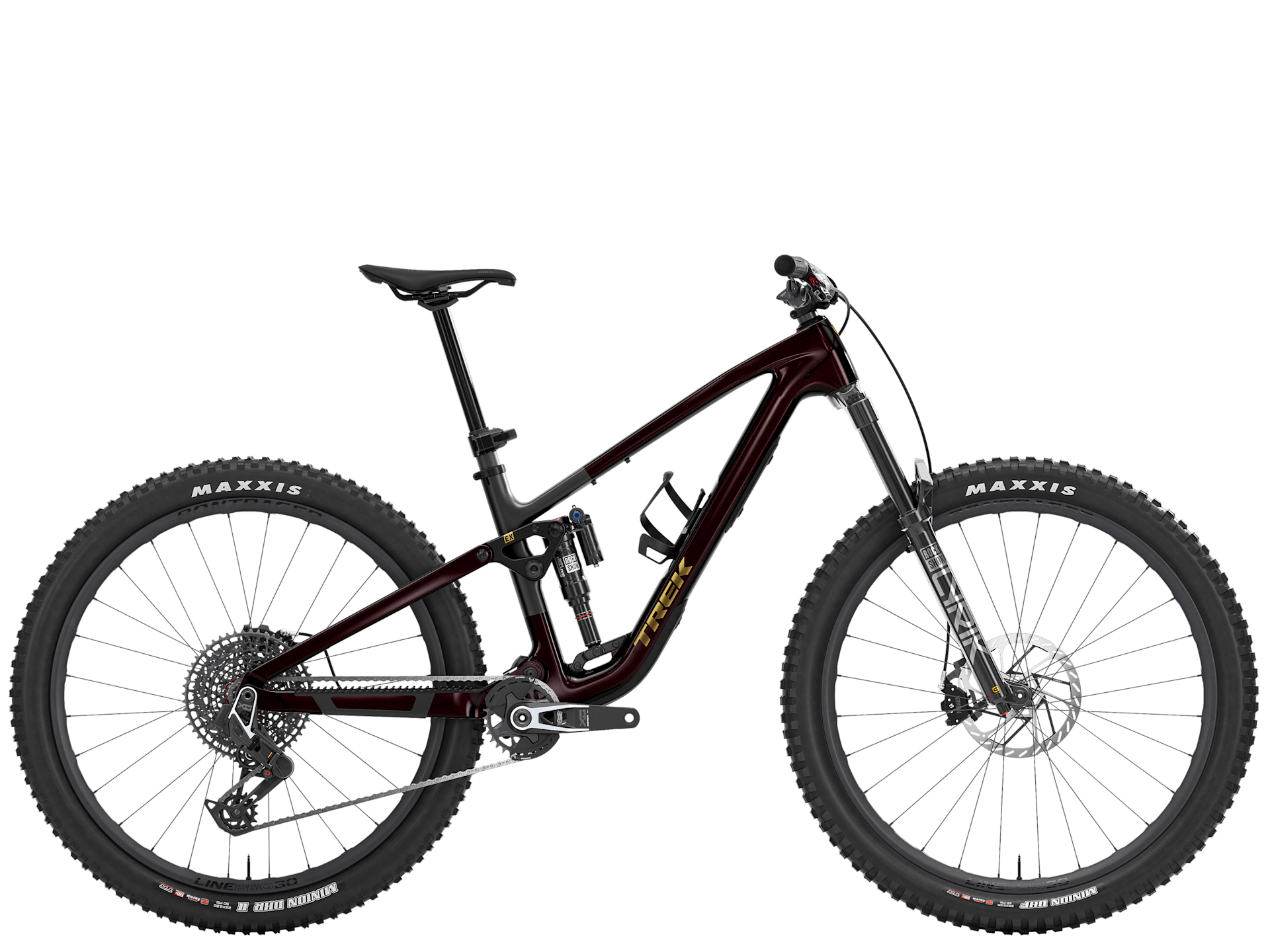 Trek Fuel EX 9.9 X0 AXS Gen 7 mountain bike with advanced trail performance and full suspension, shown from side view.