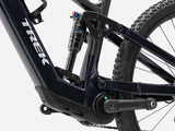 Trek Fuel+ EX 5 Gen 2 2026 e-mountain bike with black frame and suspension fork, designed for trail riding and endurance.