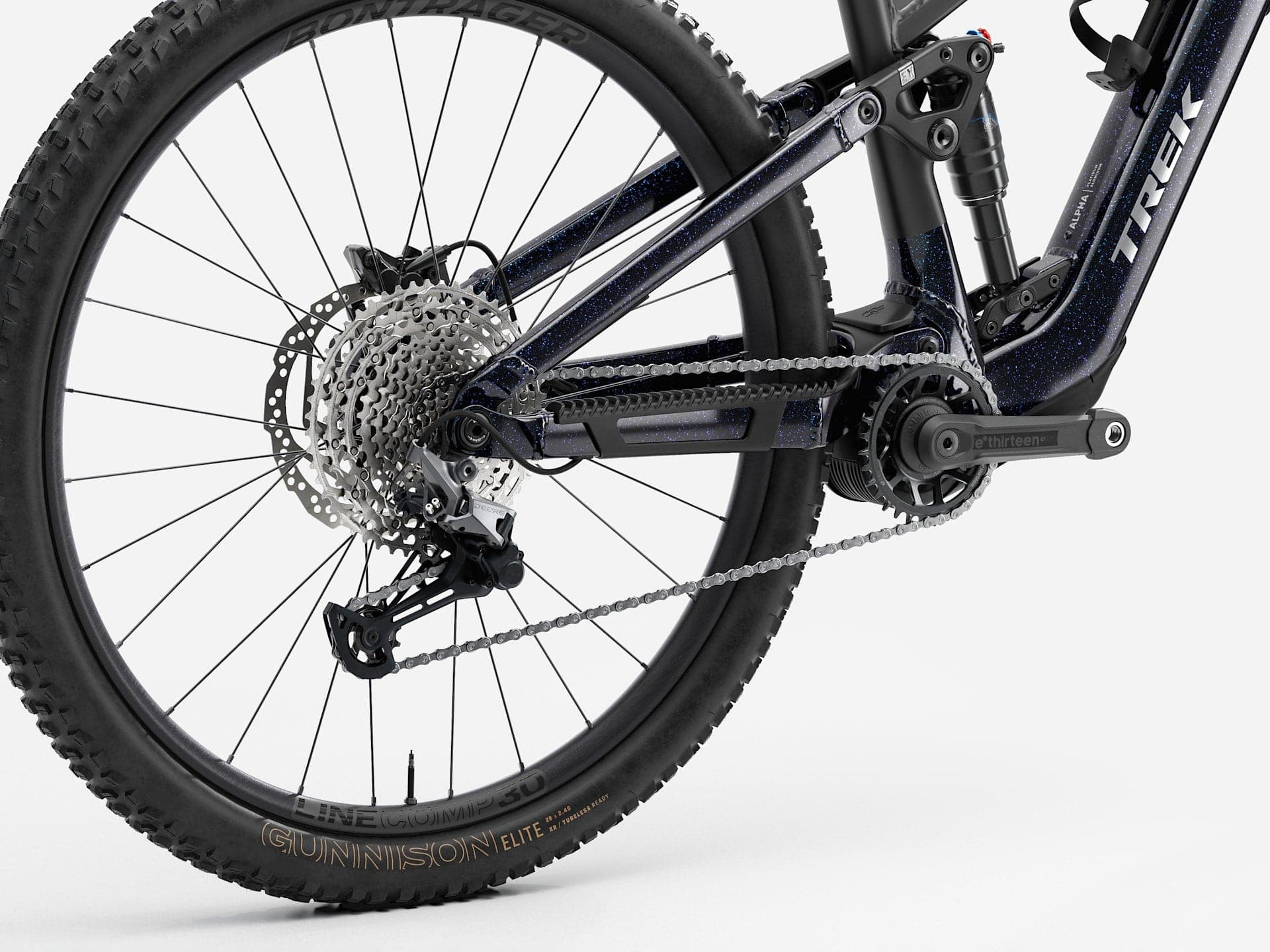 Trek Fuel+ EX 5 Gen 2 2026 e-mountain bike for trail riding, featuring a sleek frame, suspension, and mountain bike tires.