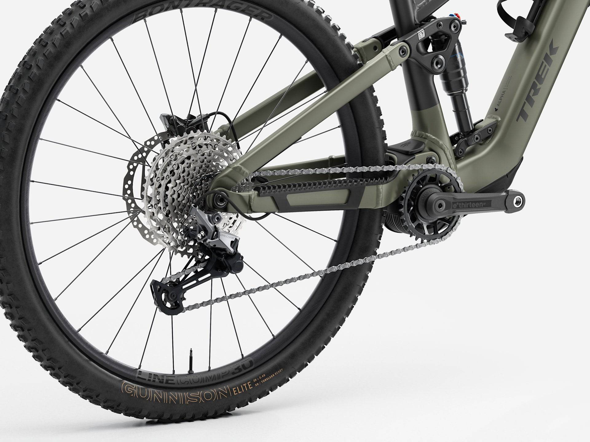 Trek Fuel+ EX 5 Gen 2 2026 e-mountain bike with rugged frame and trail-ready tires, designed for endurance riding.