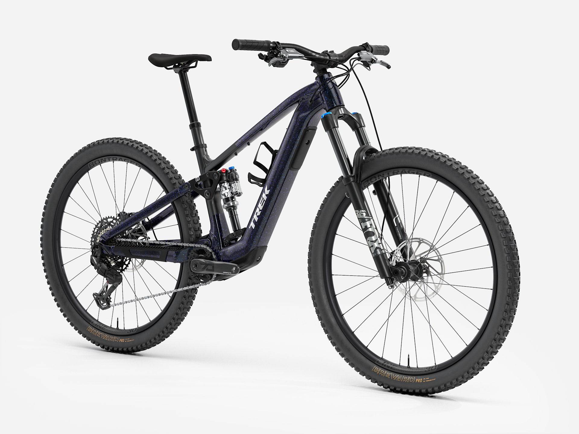 Trek Fuel+ EX 8 Gen 2 electric mountain bike with rugged frame, suspension, and wide tires for versatile trail riding.