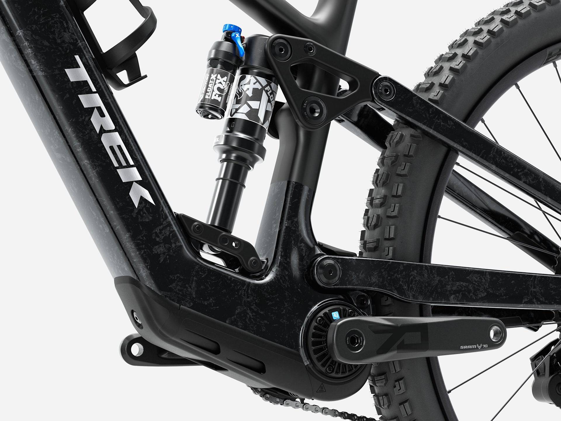 Trek Fuel+ EX 9.7 Gen 2 electric mountain bike with customizable motor assist, black frame, and rugged tires.