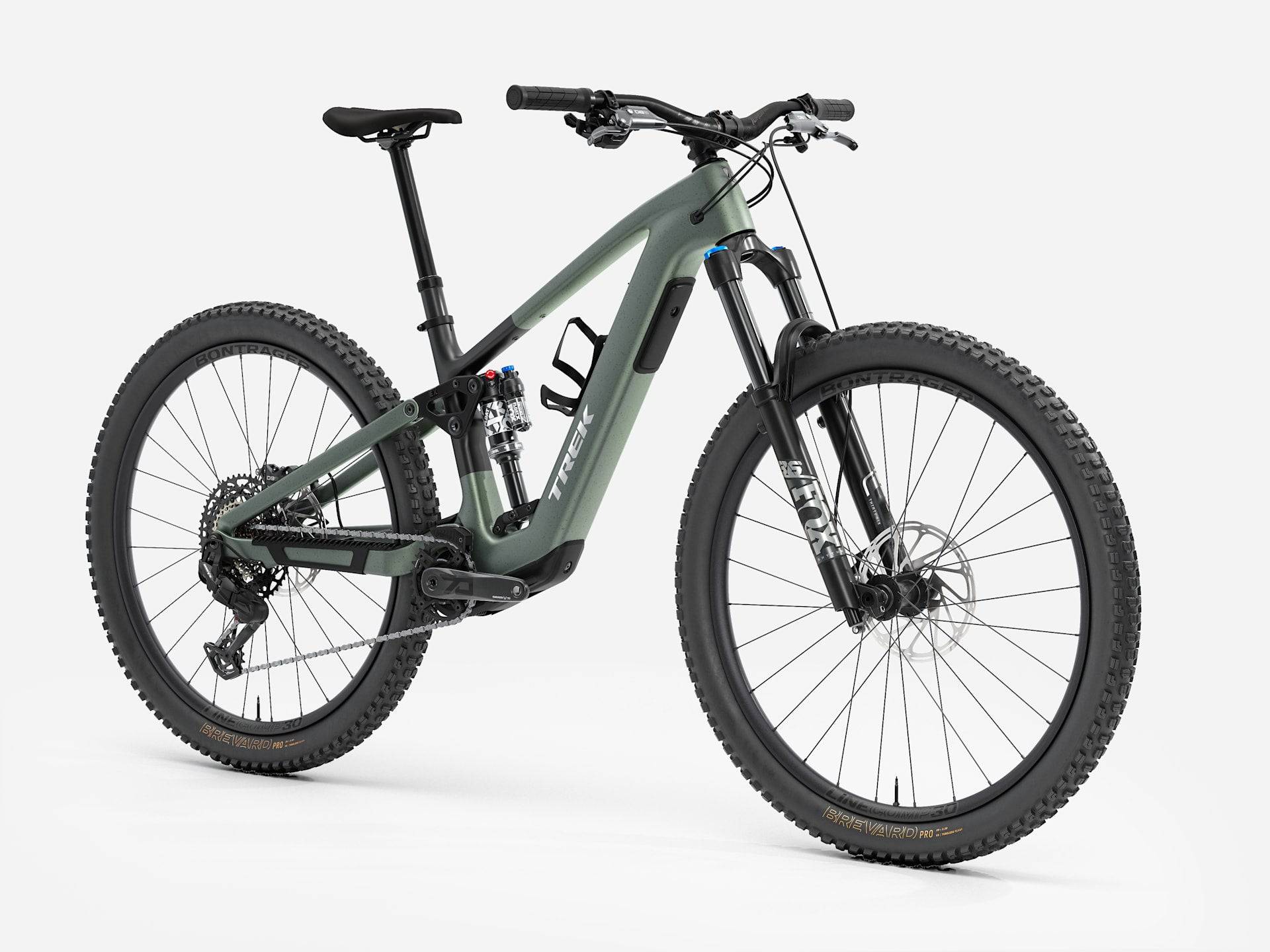Trek Fuel+ EX 9.7 Gen 2 electric mountain bike with customizable motor assist, black frame, and rugged tires.