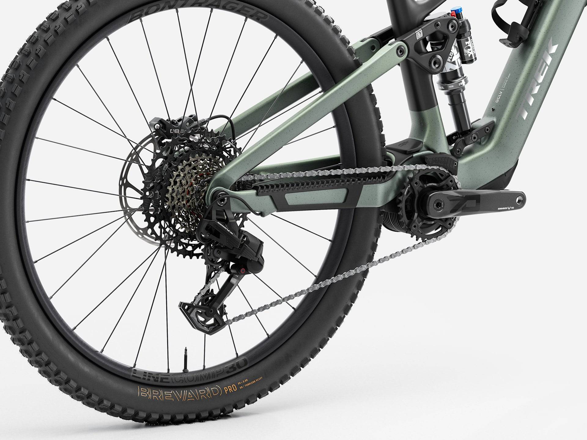 Trek Fuel+ EX 9.7 Gen 2 electric mountain bike with black frame, front suspension, and adjustable motor assist.