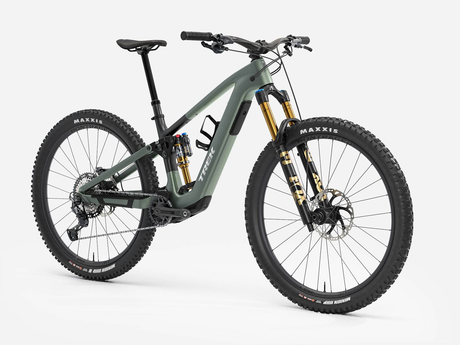 Trek Fuel+ EX 9.8 XT Gen 2 electric mountain bike with adjustable performance features, black frame, and off-road tires.