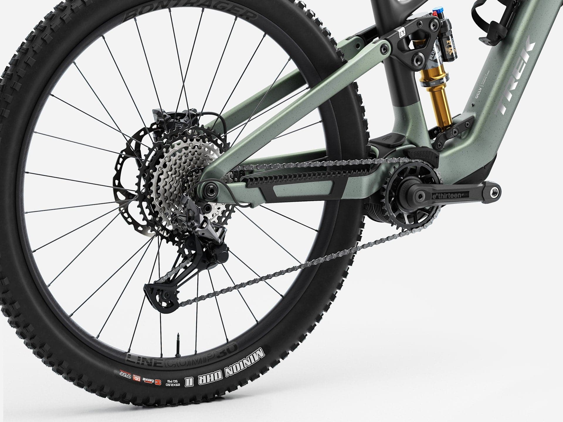 Trek Fuel+ EX 9.8 XT Gen 2 electric mountain bike with full suspension, black frame, and knobby tires for off-road riding.