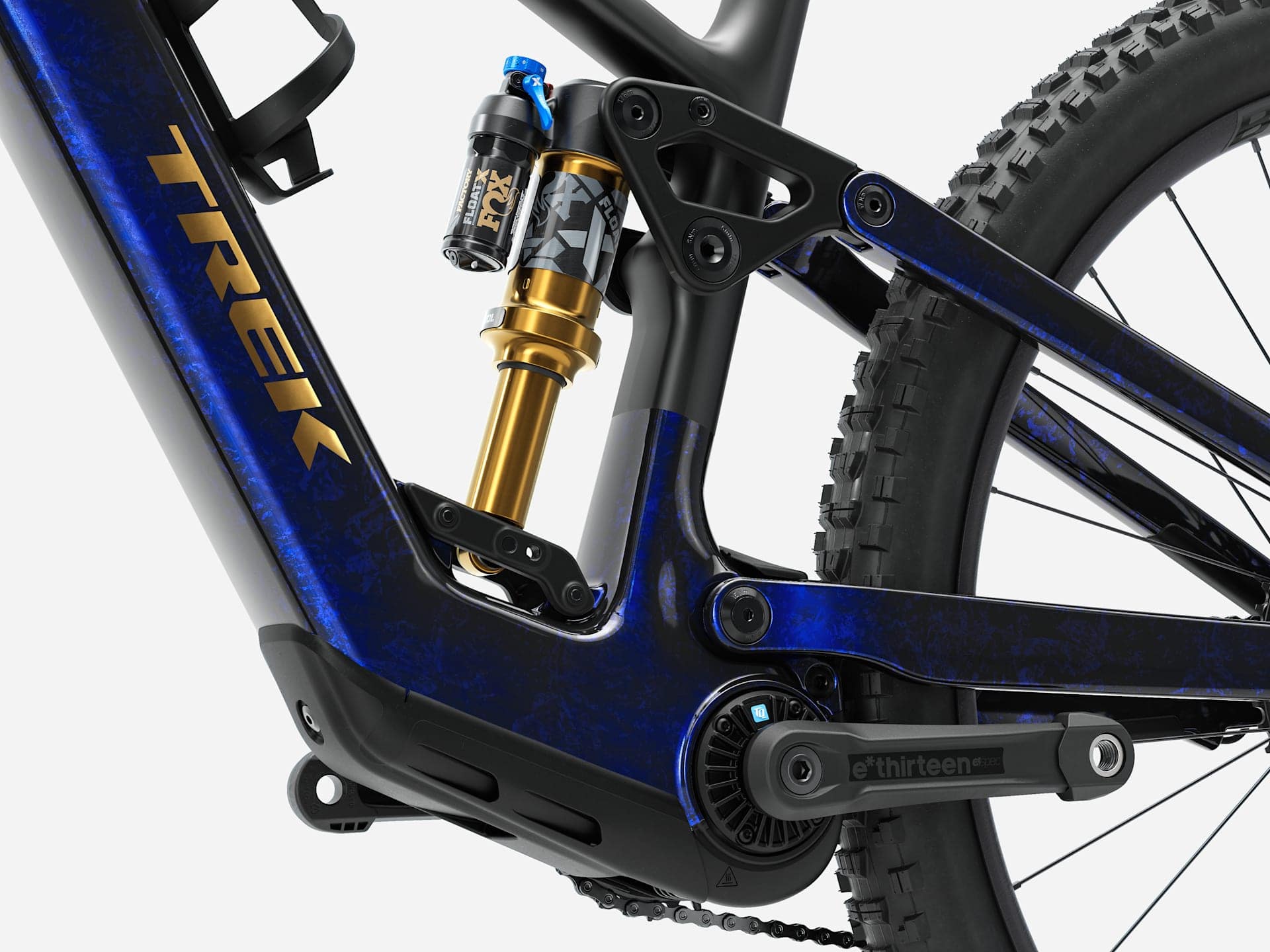 Trek Fuel+ EX 9.8 XT Gen 2 electric mountain bike with adjustable performance features and rugged off-road tires.