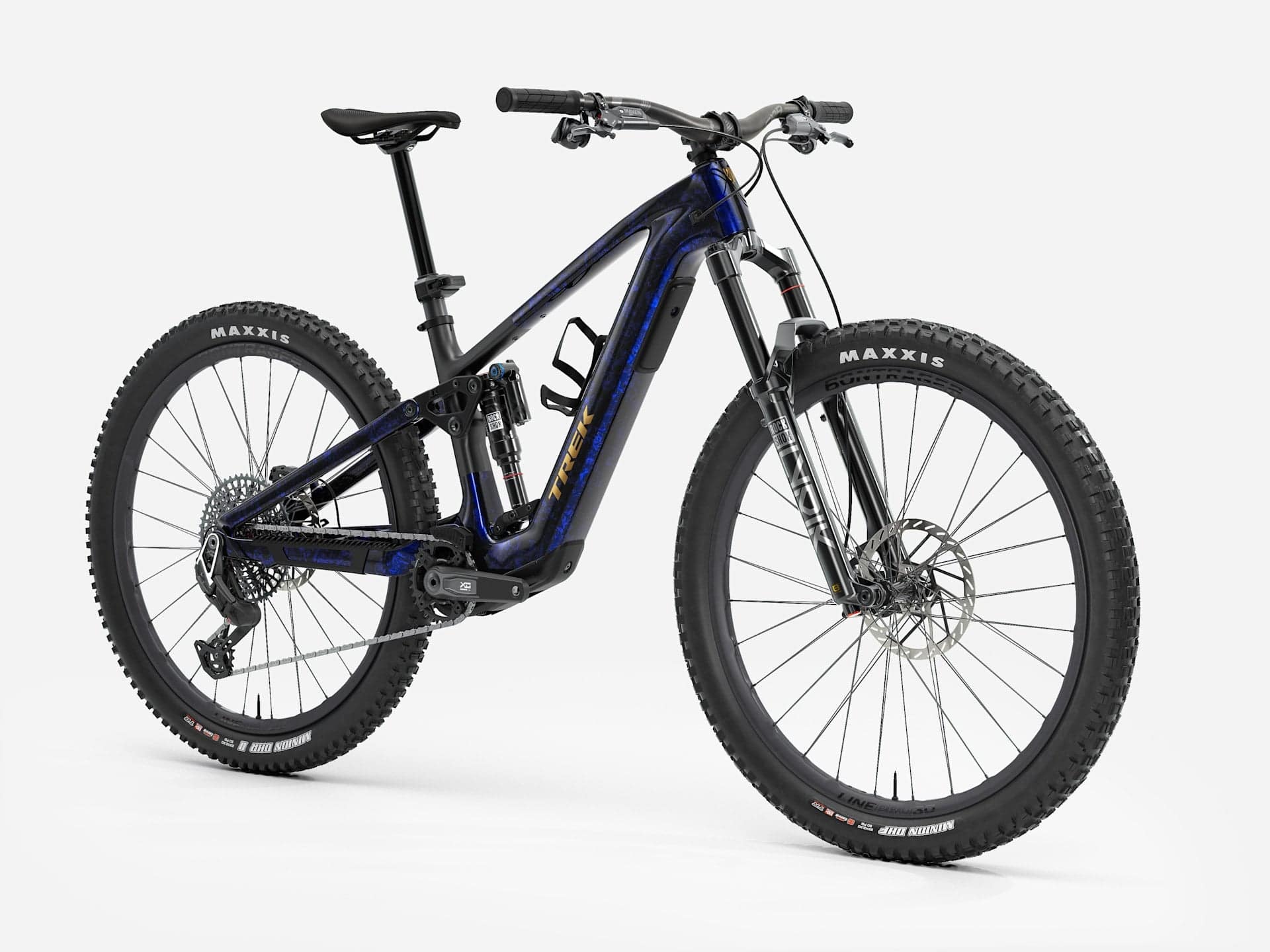 Trek Fuel+ EX 9.9 X0 AXS Gen 2 mountain bike with TQ HPR50 motor and SRAM X0 AXS shifters, shown in trail configuration
