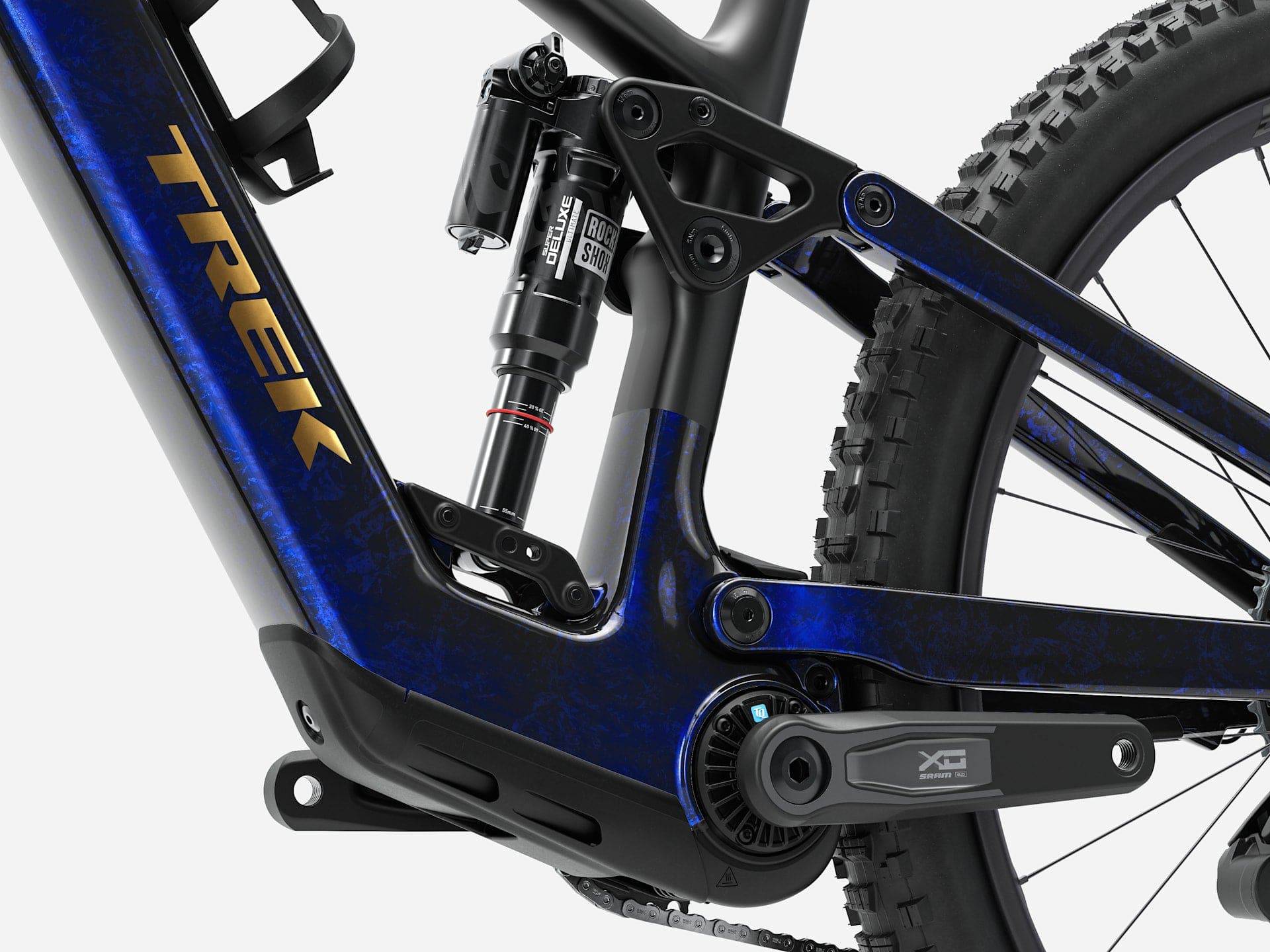 Trek Fuel+ EX 9.9 X0 AXS Gen 2 mountain bike with TQ HPR50 motor, SRAM X0 AXS drivetrain, on a trail.