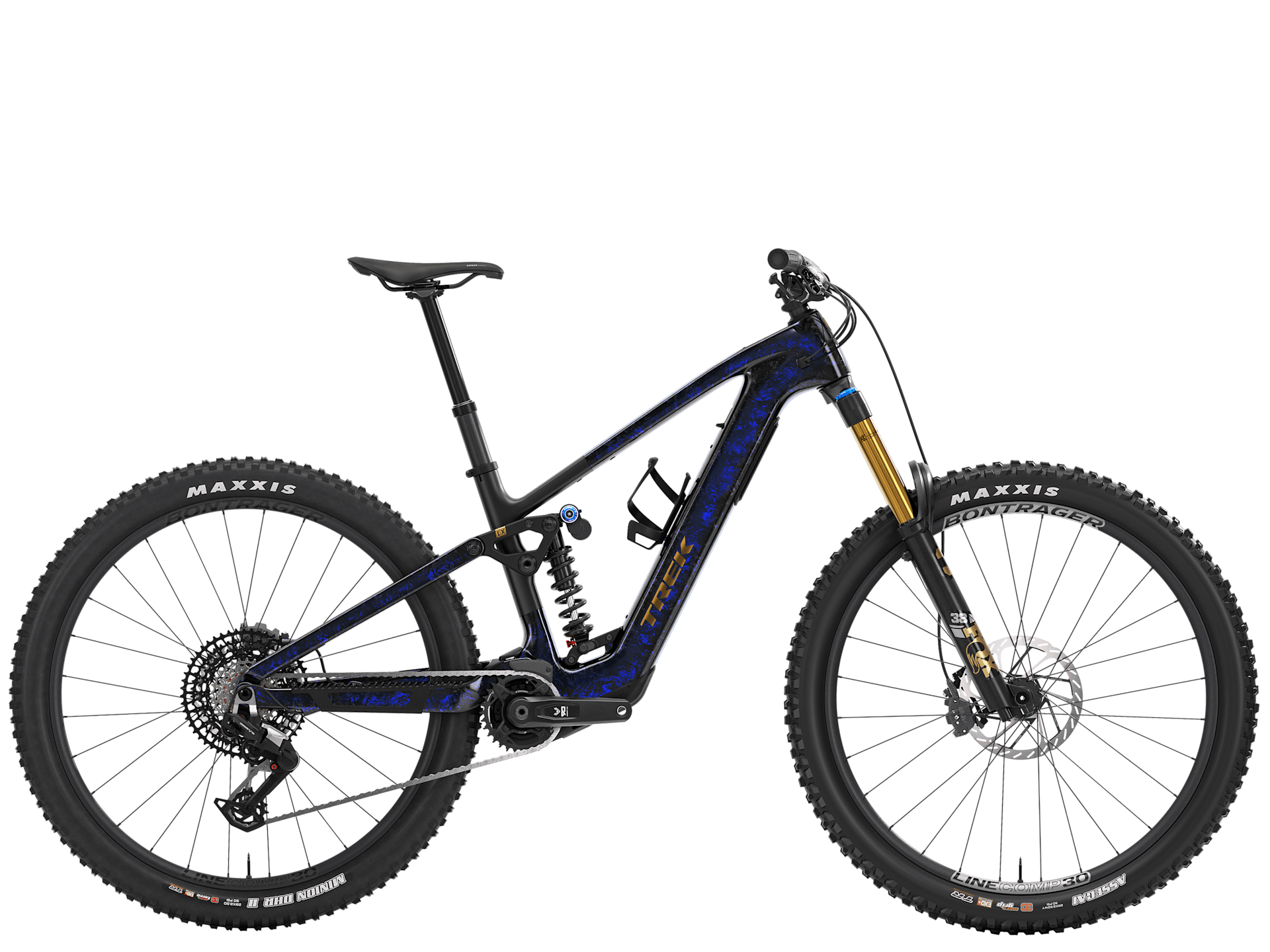 Trek Fuel+ LX 9.8 Eagle 90 Gen 2 electric bike with TQ HPR50 motor and SRAM Eagle 90 gearing, showing the bike frame and components.