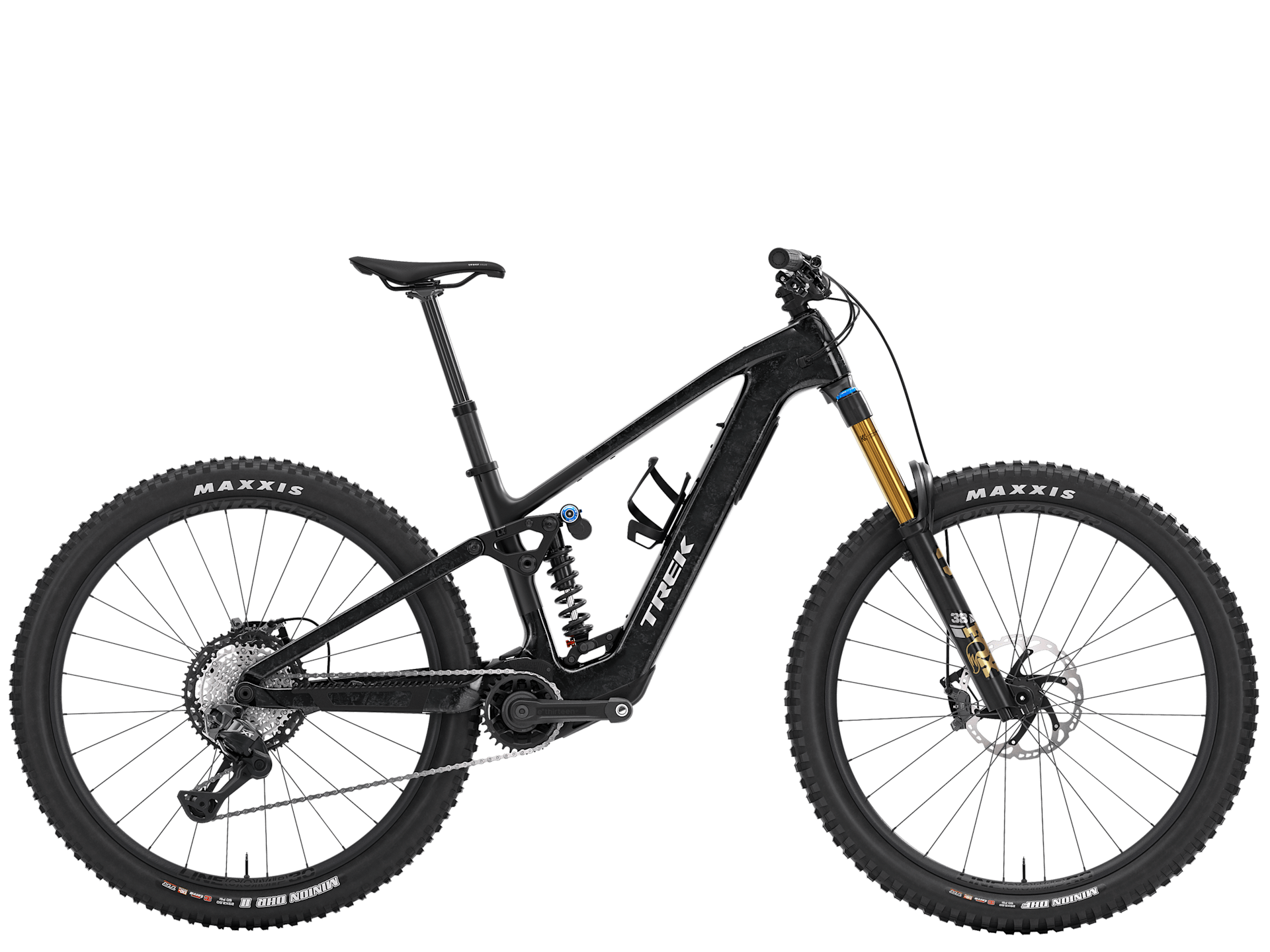 Trek Fuel+ LX 9.8 XT Di2 electric mountain bike with Shimano XT Di2 shifting and TQ HPR50 motor, ready for trail riding.