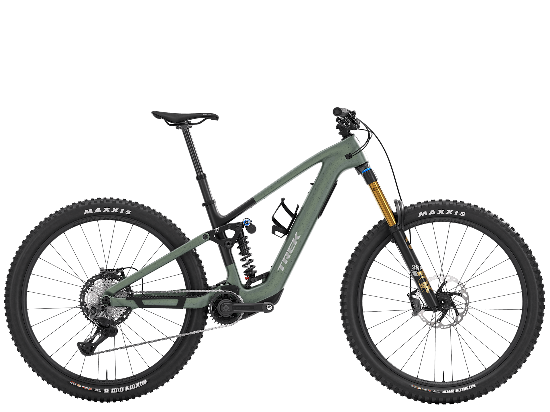 Trek Fuel+ LX 9.8 XT Di2 e-bike with Shimano XT Di2 electronic shifting and TQ HPR50 motor, ready for trail riding.