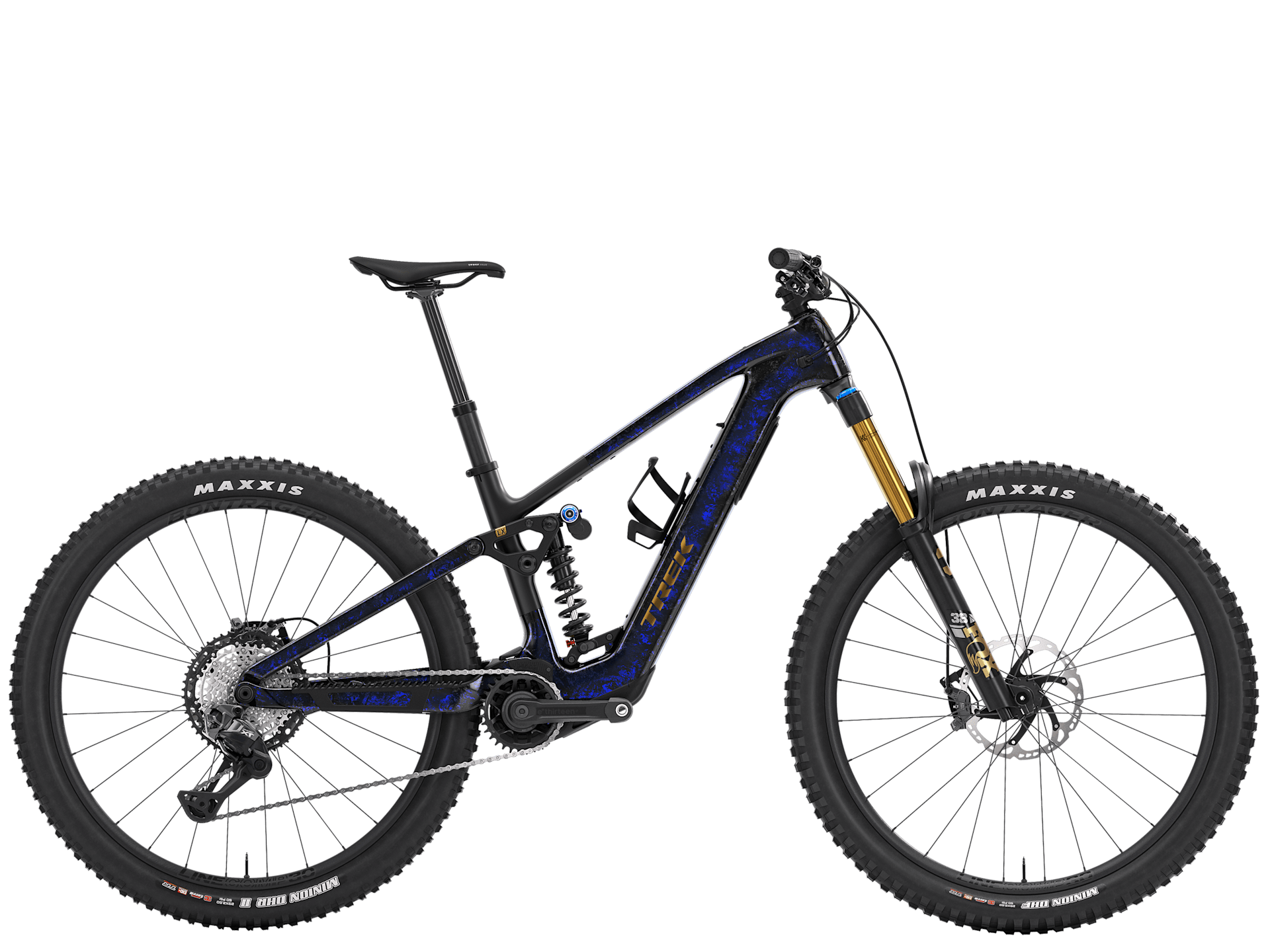 Trek Fuel+ LX 9.8 XT Di2 electric bike with Shimano XT Di2 electronic shifting and TQ HPR50 motor, ready for trail riding.