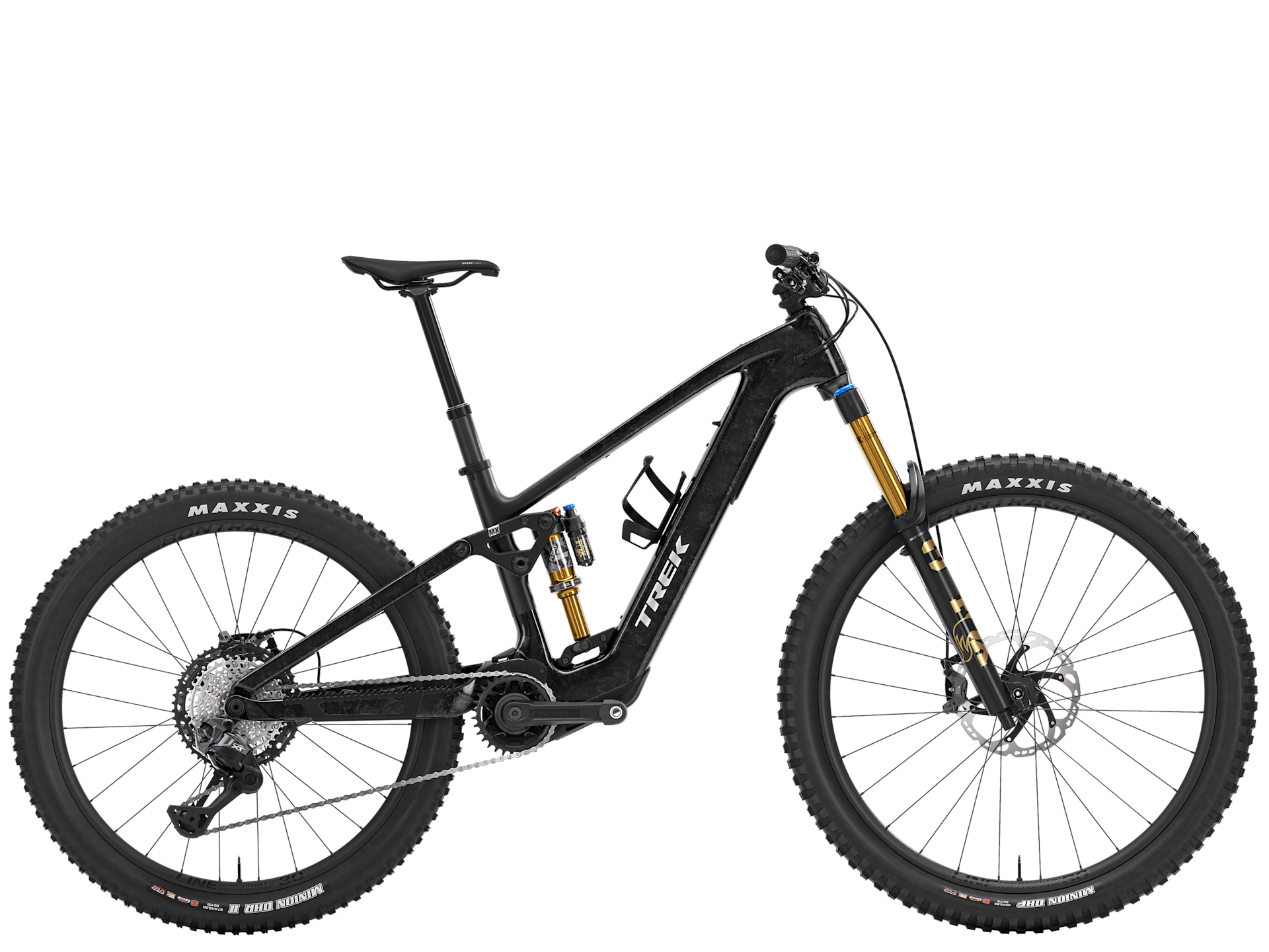 Trek Fuel+ MX 9.8 XT Di2 e-mountain bike with mixed wheels and Shimano XT Di2 gear system, designed for versatile trail riding.