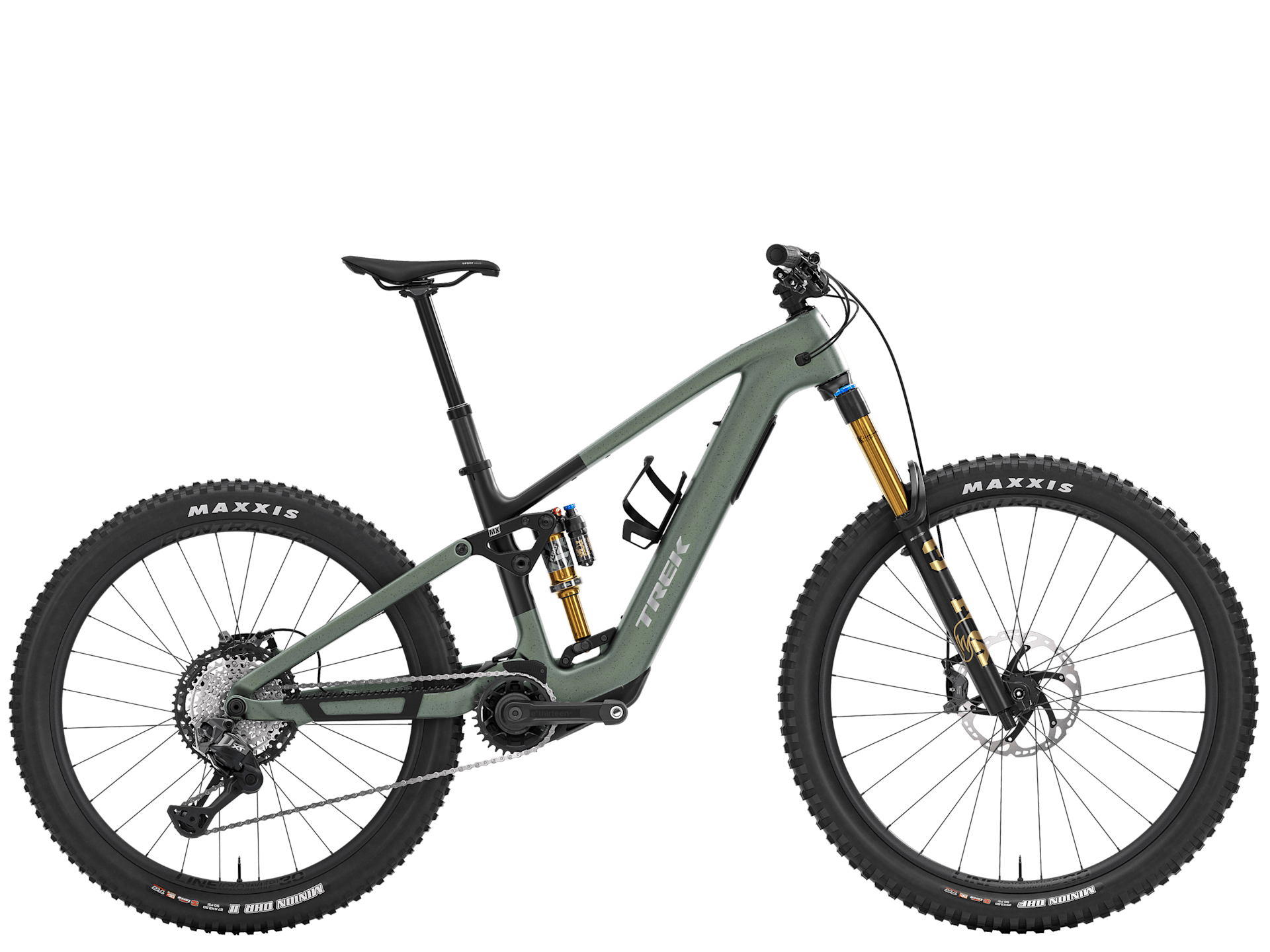Trek Fuel+ MX 9.8 XT Di2 mountain bike with mixed wheels, Shimano XT Di2 components, and TQ HPR50 motor in trail setup
