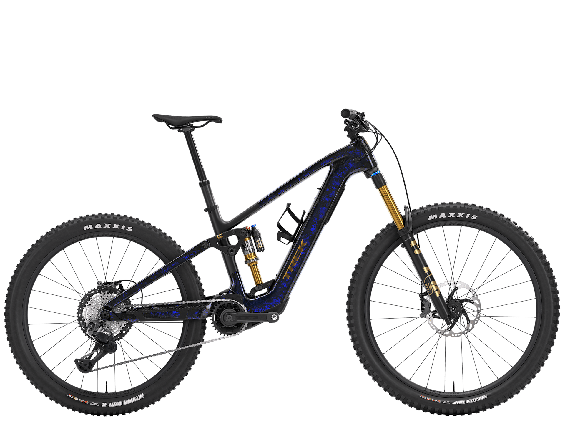 Trek Fuel+ MX 9.8 XT Di2 electric mountain bike with mixed wheels, Shimano XT Di2 components, and TQ HPR50 motor.