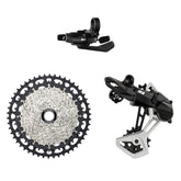 MicroSHIFT Advent MX 11-speed MTB groupset with 11-50T cassette and long cage rear derailleur, bike components for mountain biking.