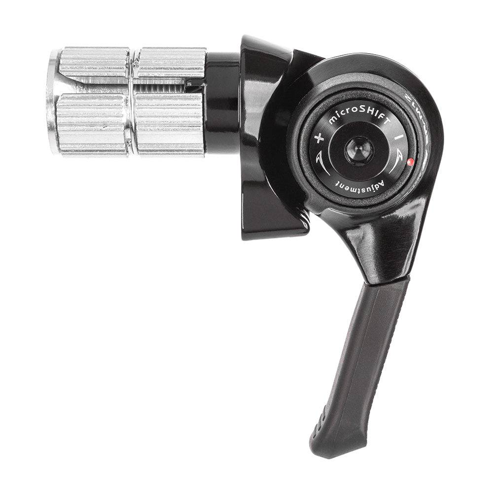 MicroSHIFT MTB drop bar end shifters with indexed and friction modes for mountain bike components, shown in the image.