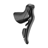 MicroSHIFT Sword Black 9-speed drop bar shifters for road bikes, showing sleek ergonomic design and gear indicator on components.