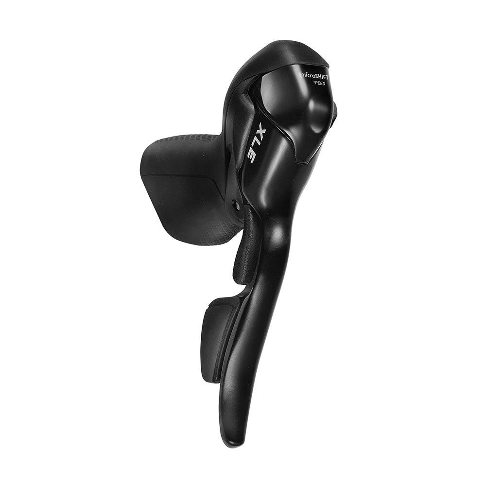 MicroSHIFT drop bar MTB shifters for Shimano Dyna-Sys 10-speed rear derailleurs, showing ergonomic design and gear controls.