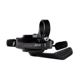 MicroSHIFT Advent MX 11-speed MTB trail shifters with adjustable clamp, mounted on mountain bike handlebars.