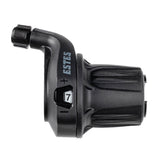 MicroSHIFT Estes 7-speed twist shifter for mountain bikes with clear gear indicator and durable components.