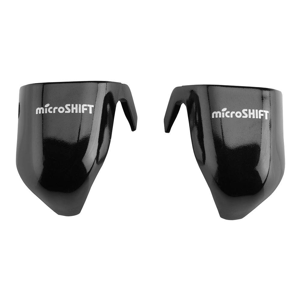 MicroSHIFT road bike brake lever caps for smooth shifting and durable protection, shown on a bicycle handlebar.
