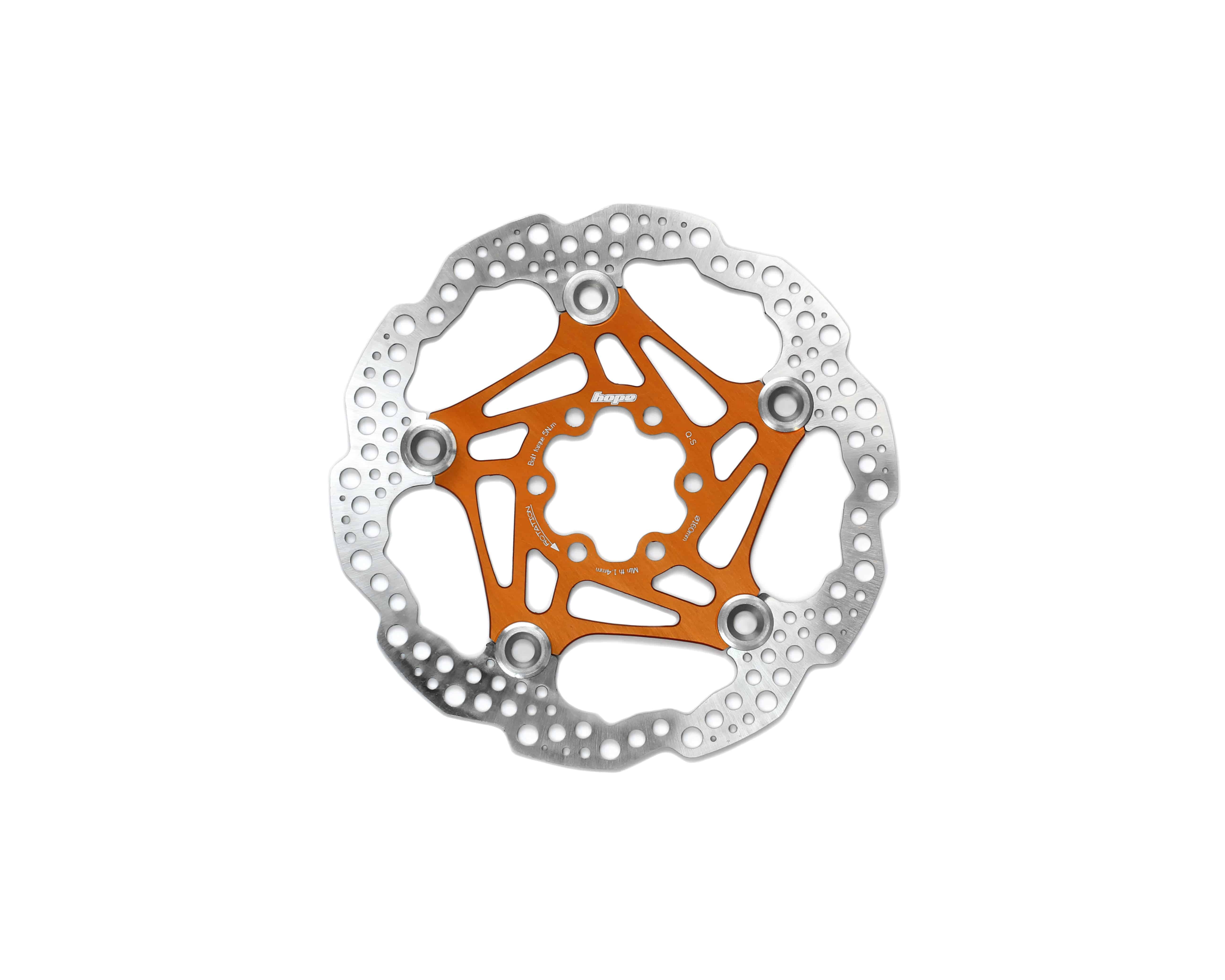 Hope Universal 6 Bolt Floating Disc Rotor for mountain bike braking, showing the metallic rotor with bolt holes and sleek design.