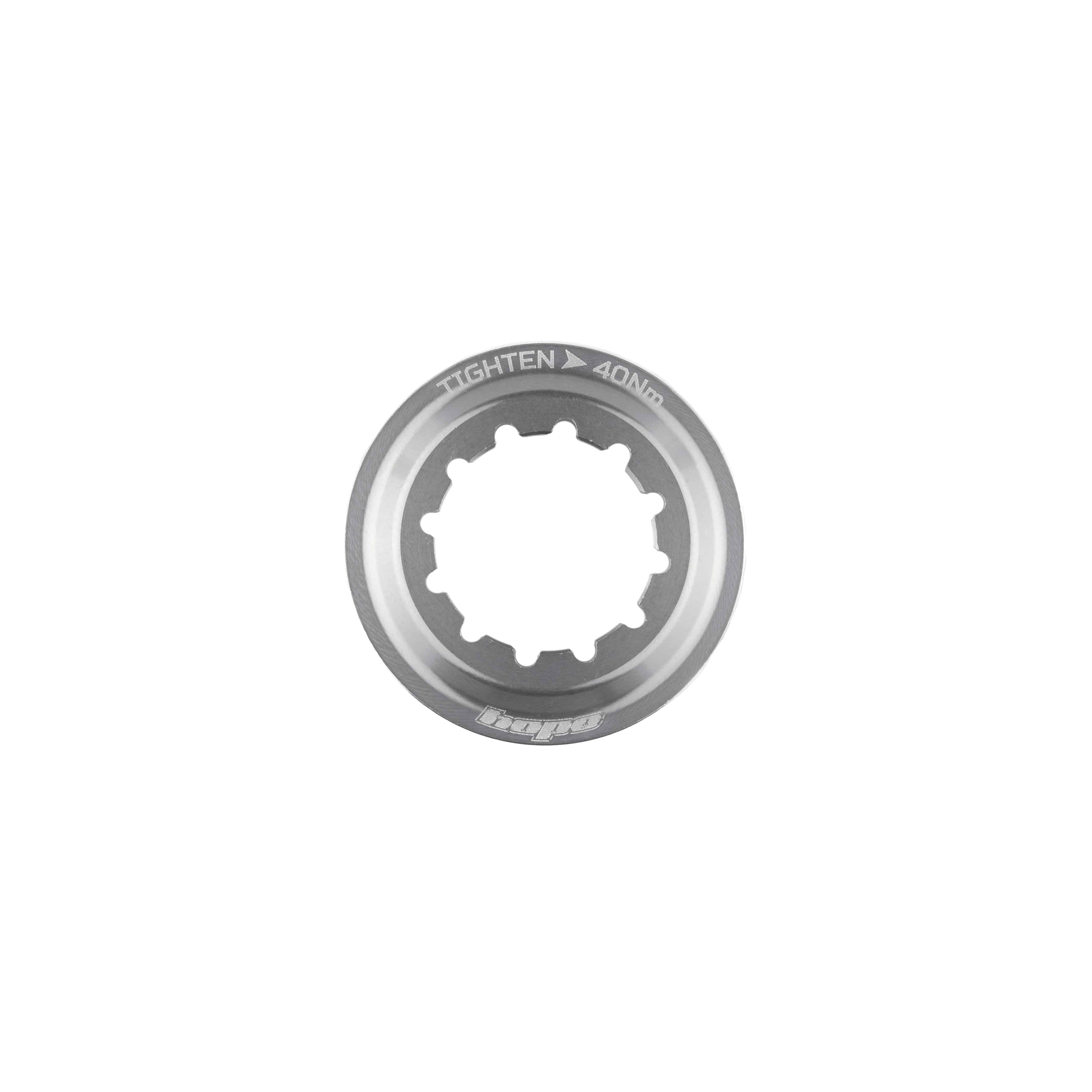 Hope Centre Lock Disc Brake Rotor with lockring for reliable stopping power, shown with mounting hardware and black finish.
