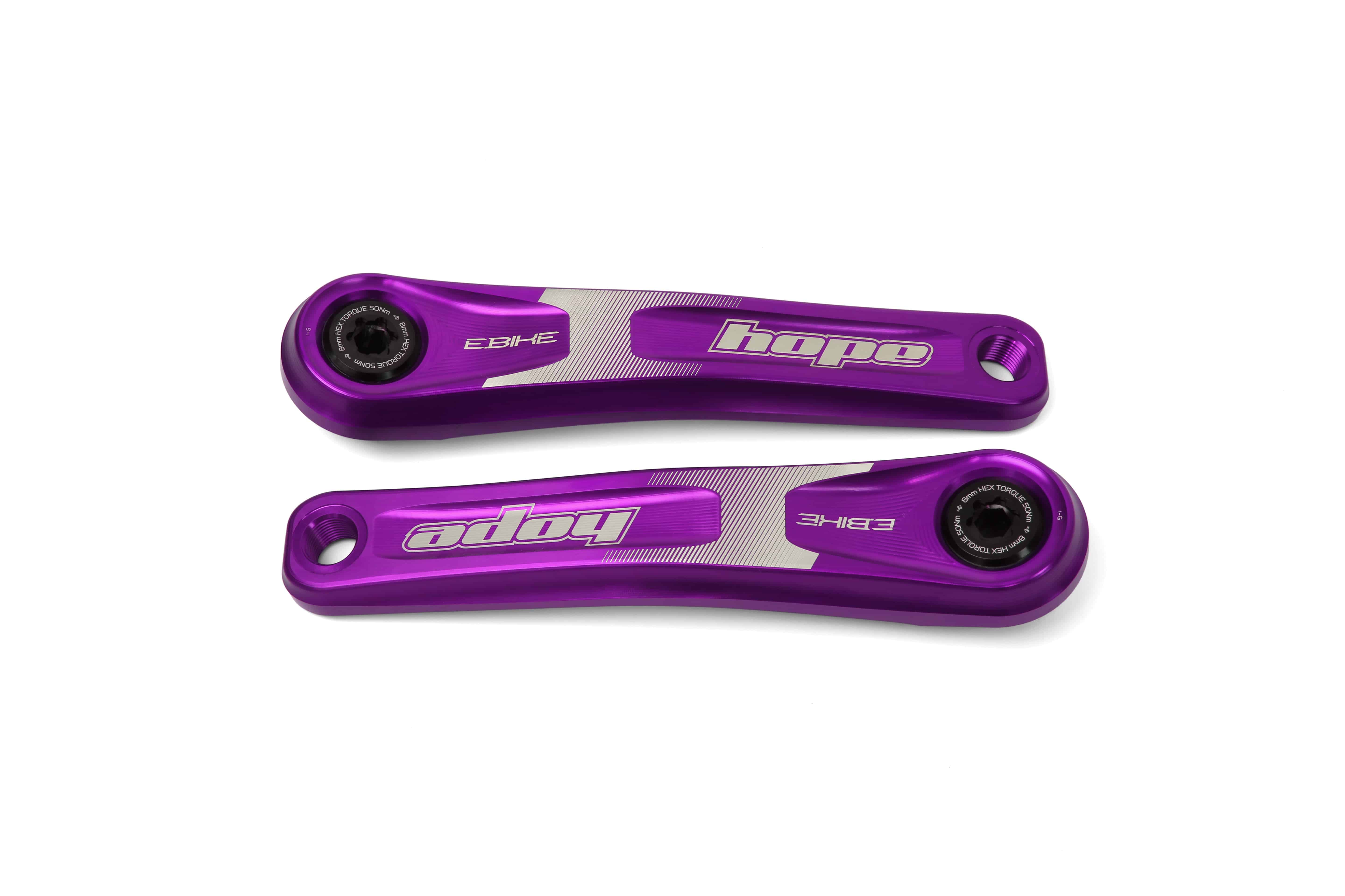 Hope E-Bike crankset with standard offset, showcasing durable metal components designed for smooth pedaling and efficient power transfer.