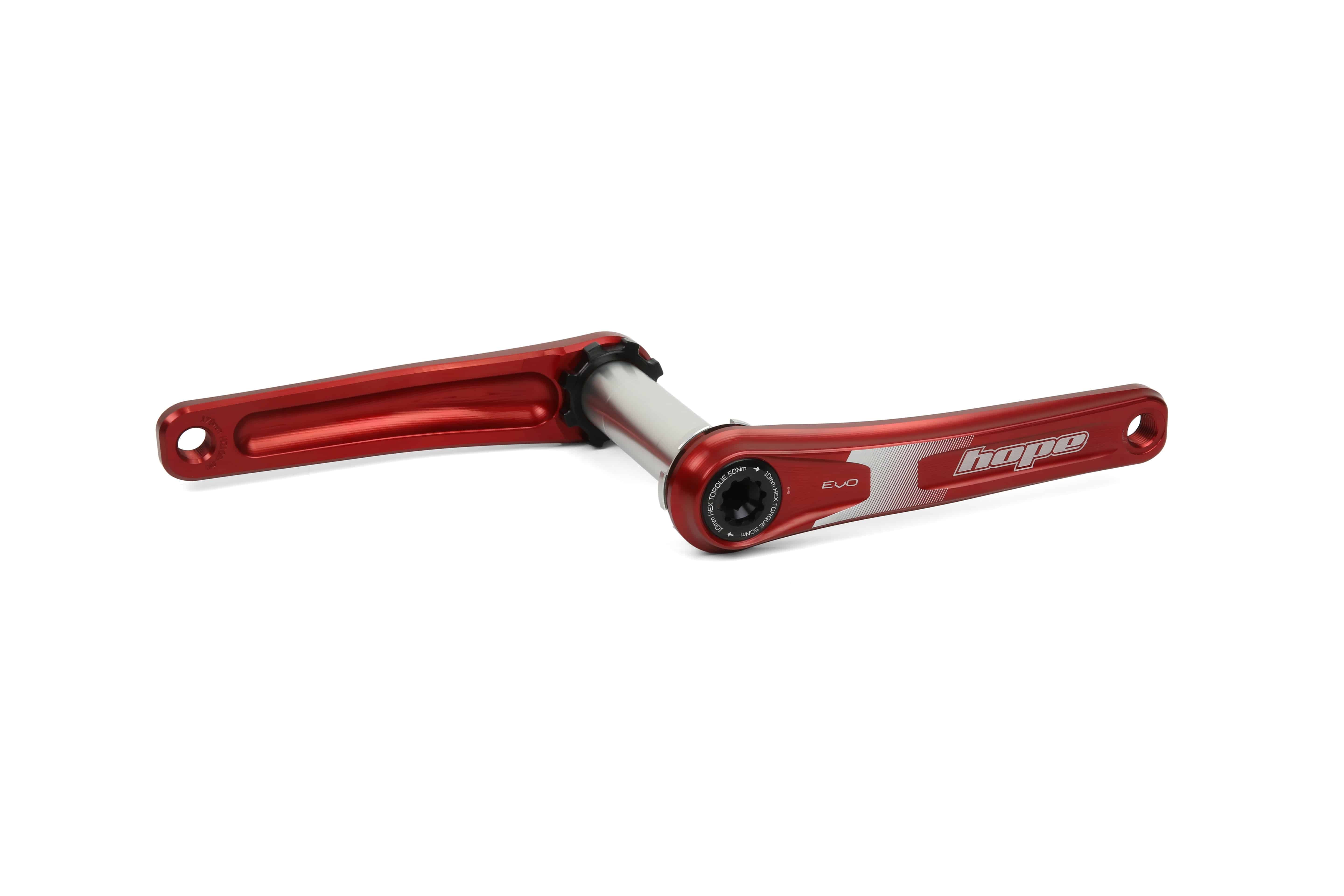 Hope EVO Super Boost 73mm crankset for bikes, featuring durable components and sleek design for improved drivetrain performance.