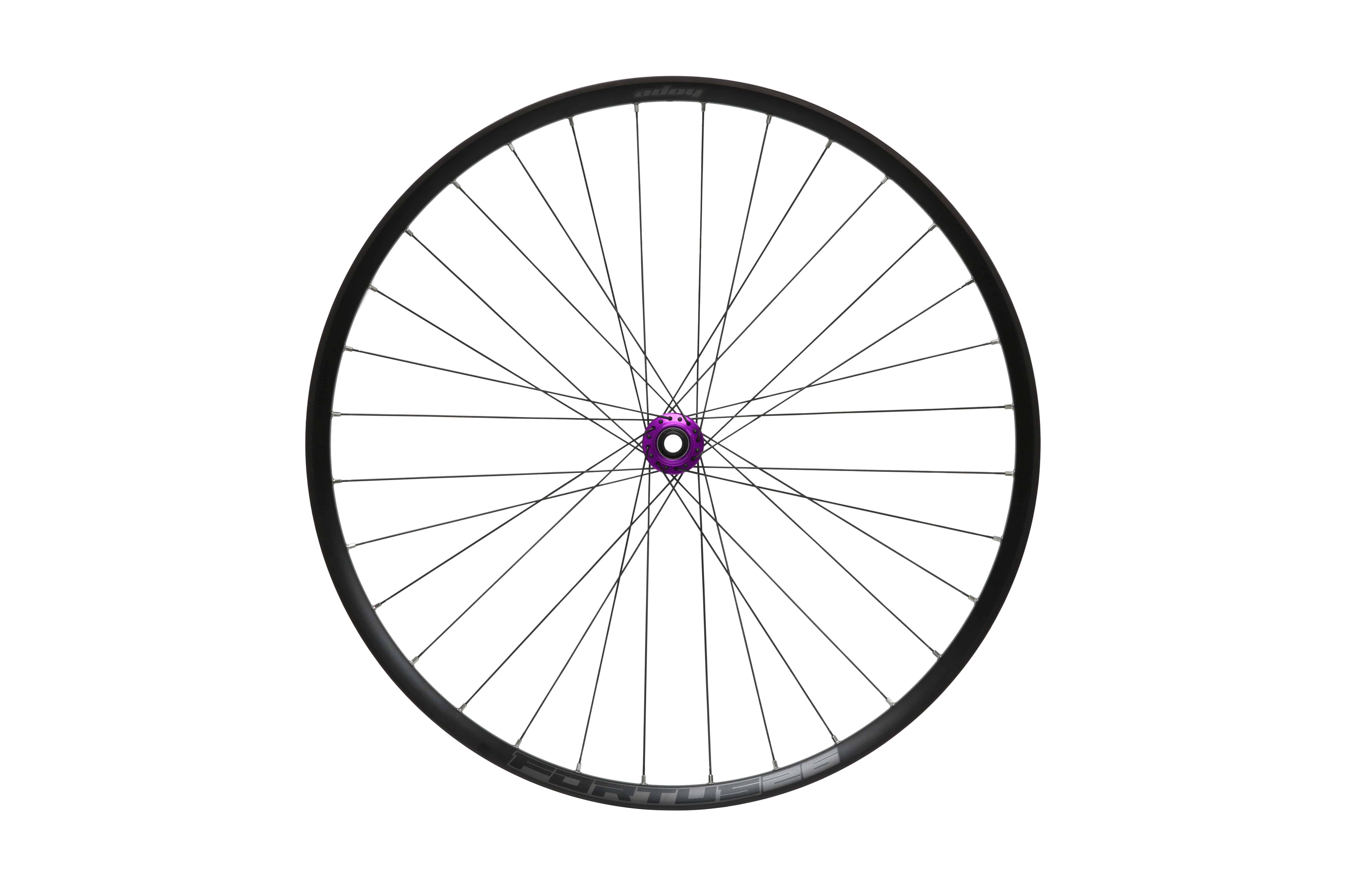 Hope Front 26 Fortus 26W Pro 5 Centre Lock mountain bike wheel hub with 100x15mm axle, black finish, and detailed component design.