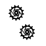 Hope 13-tooth jockey wheels for bicycle drivetrain, durable components designed to improve shifting efficiency and smooth gear operation.