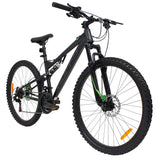 Huffy Marker 26-inch full suspension mountain bike with 21-speed Shimano gears and front disc brake, ideal for off-road riding.