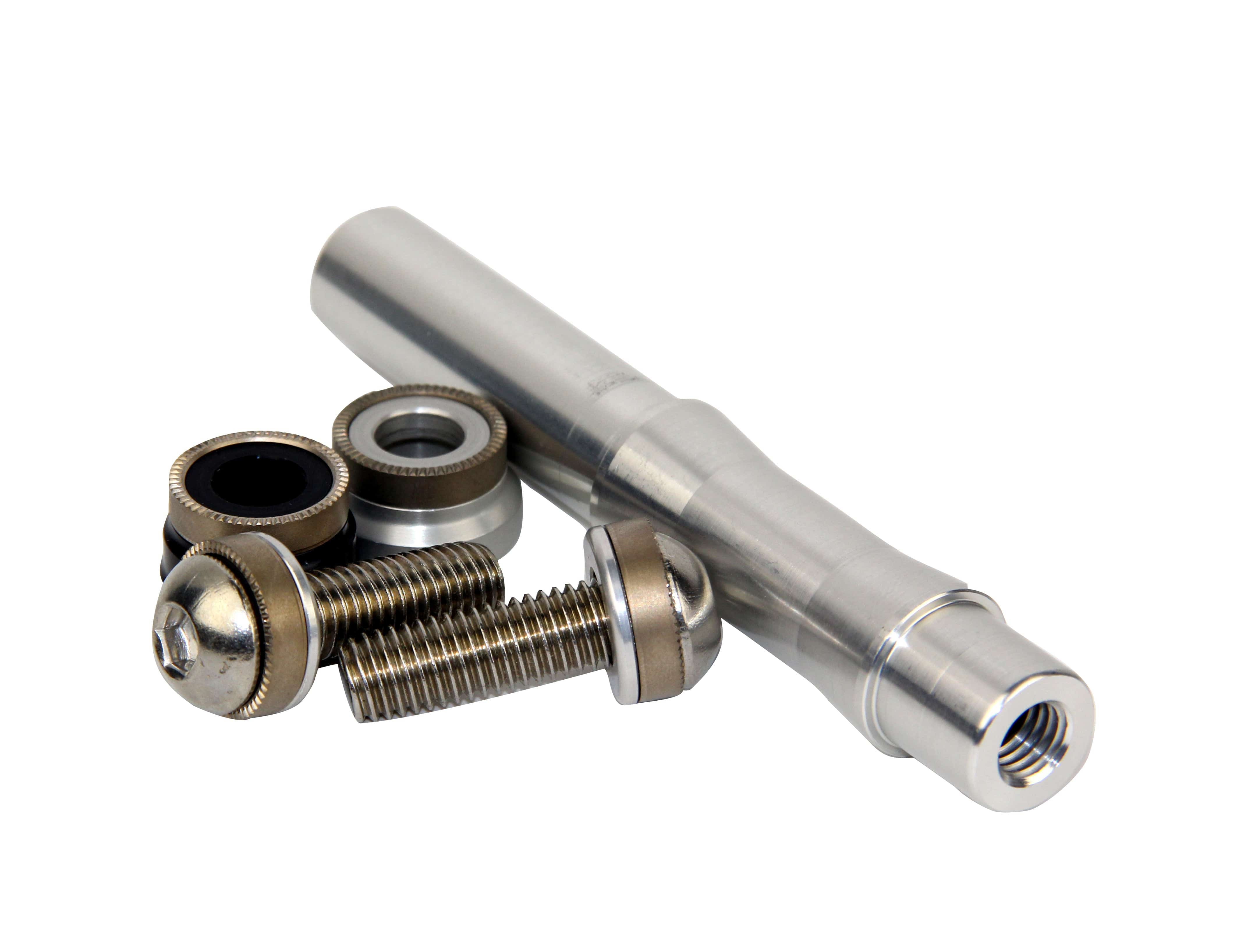 Hope Pro 4/Evo rear conversion kit with 10mm bolt-in hub upgrade for bikes, showing the hub and components.