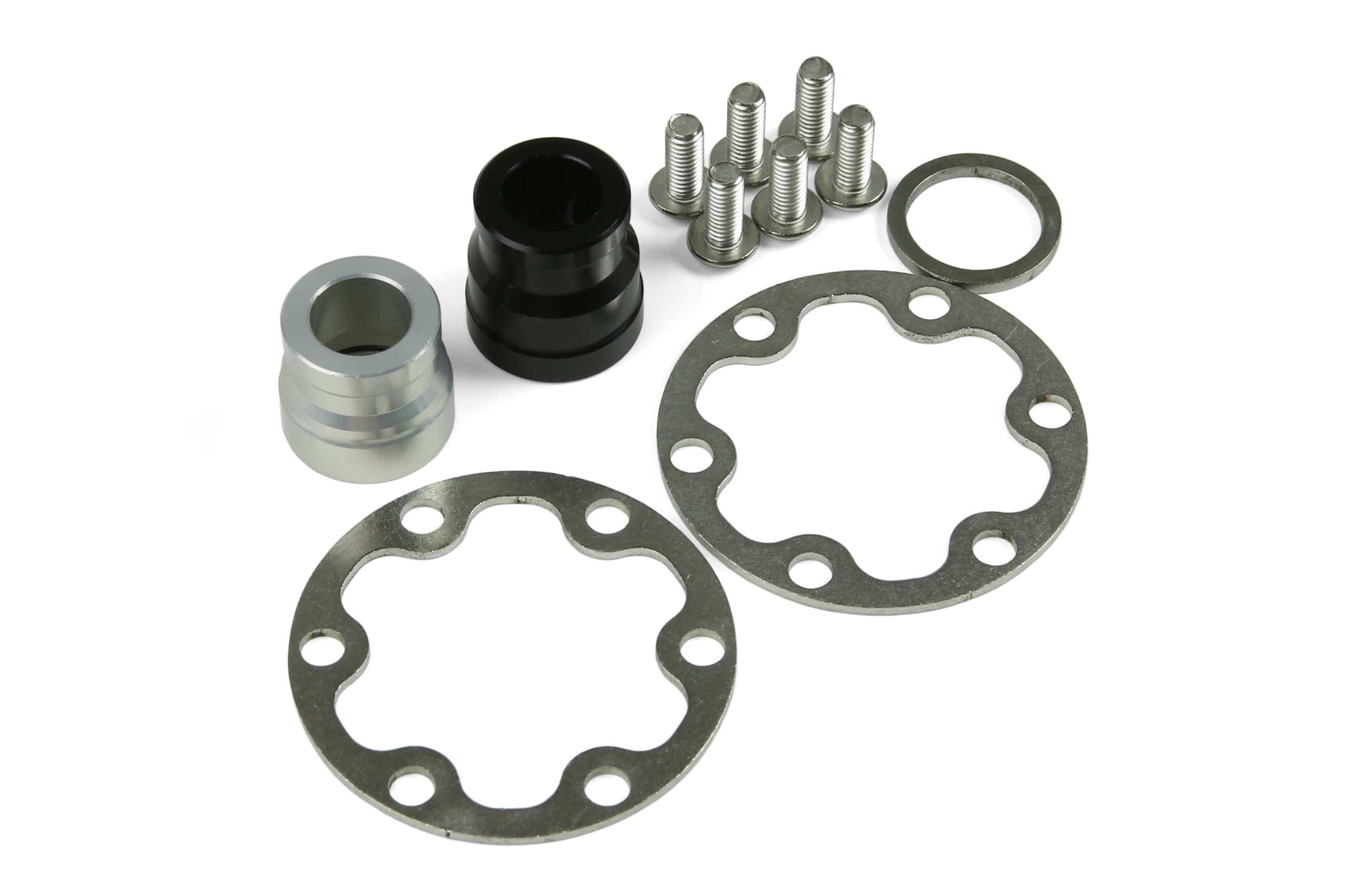 Hope Pro 4/Evo rear conversion kit for 148 x 12mm Boost hubs, cycling components in black with hub and spacers.