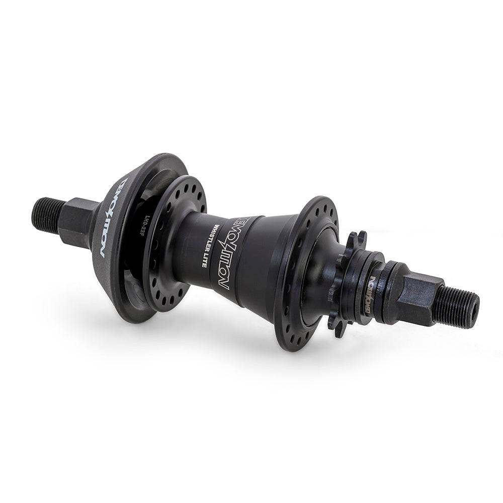 Demolition BMX Whistler cassette hub with 120-point engagement and 9-tooth driver, showcasing the black hub and detailed components.