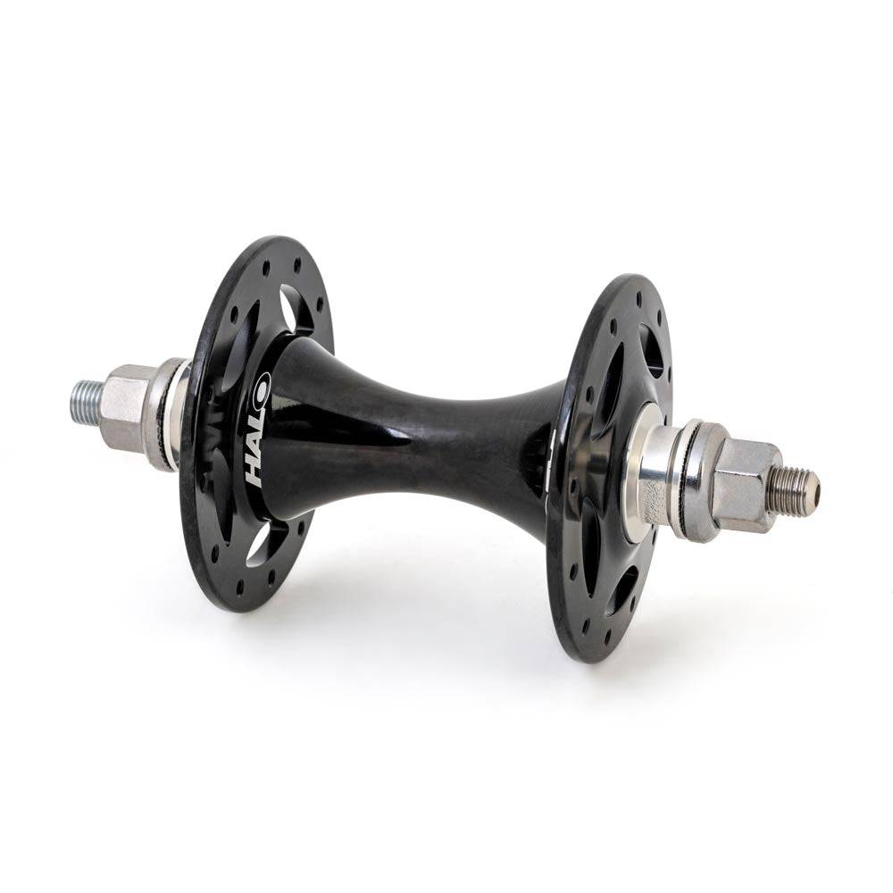 Halo Track Hub with Japanese sealed bearings, 32-hole front hub for track cycling, durable bicycle component for racing and training.