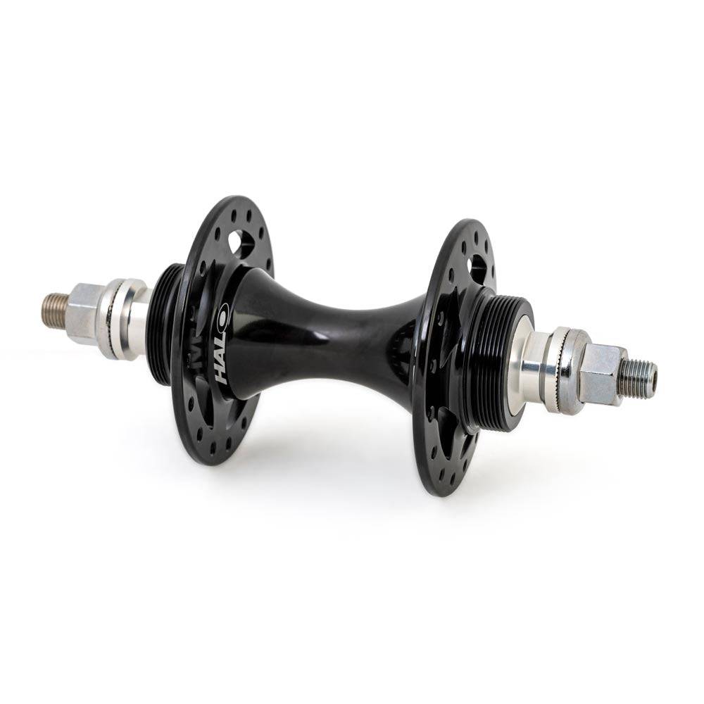 Halo TK Track Hub with Flip/Flop fixed and freewheel, sealed bearings, black metal bike component for track and fixed gear bikes.
