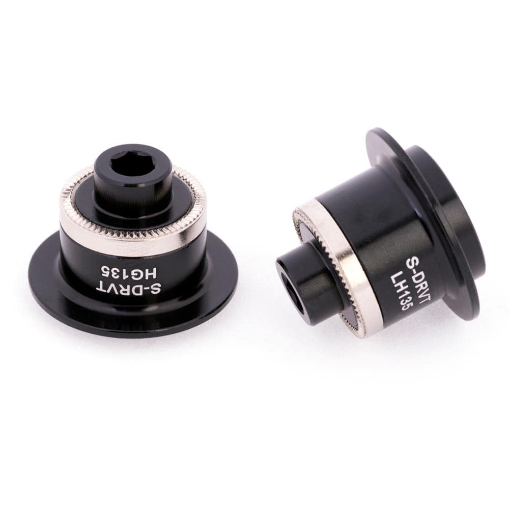 Halo Hub Spares MT Supadrive rear axle ends for Shimano HG and SRAM XD cassettes, black metal components for bike hubs.