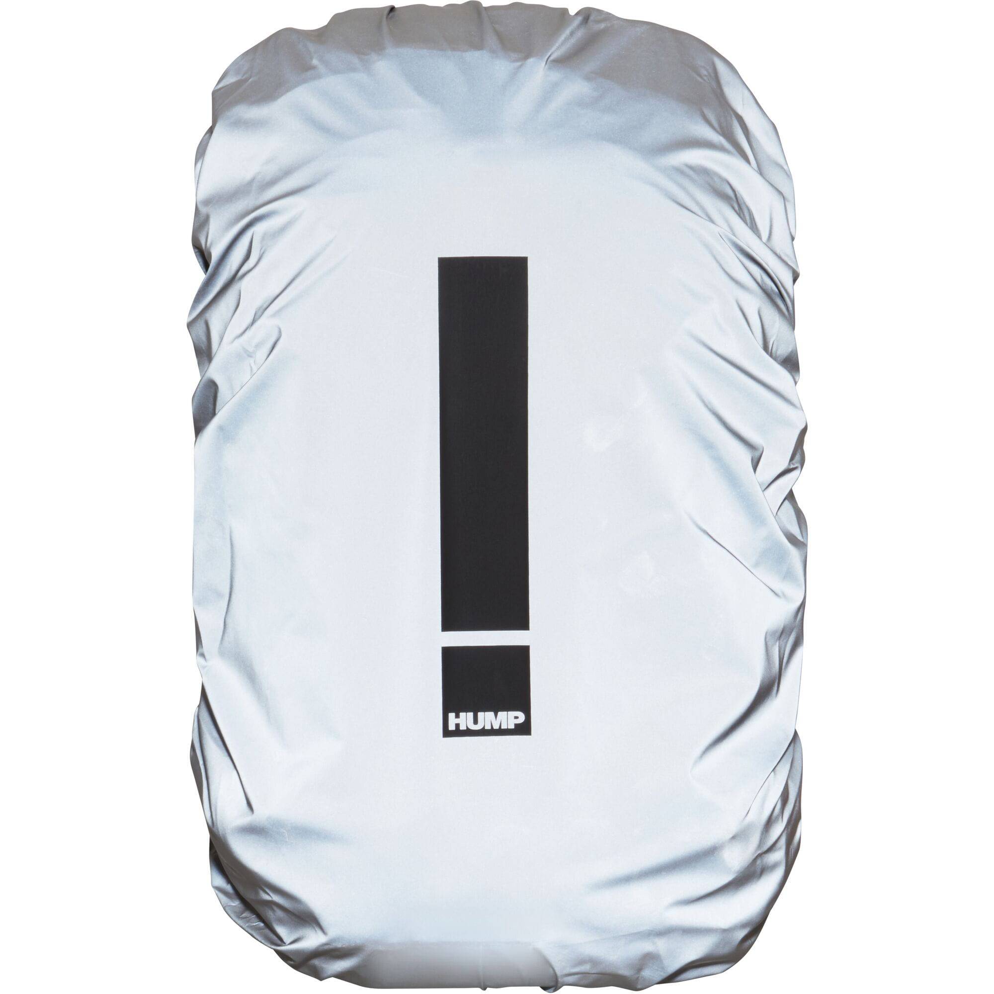 HUMP Ultra Reflective Waterproof Backpack Cover in silver with 360° visibility for rain protection and safety.