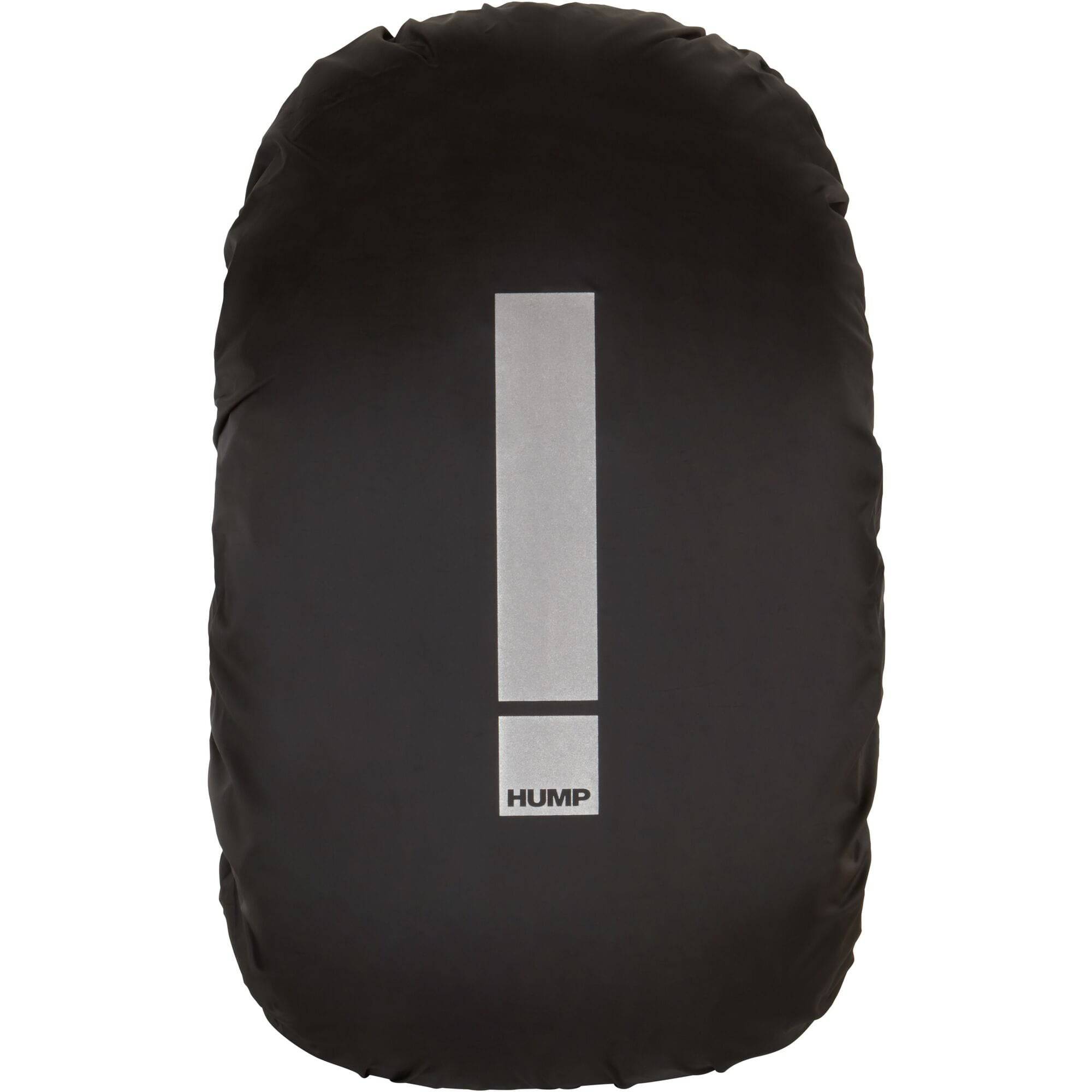 Reflective black waterproof backpack cover for 15-35L bags by HUMP, designed as a protective accessory for outdoor use.