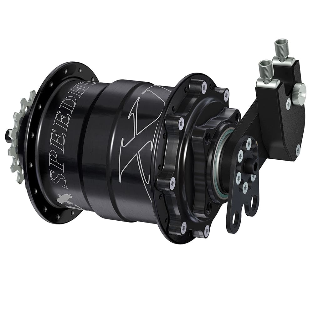 Rohloff Speedhub XL 170 fatbike hub with 14-speed internal gear, 32-hole, 170mm spacing, mounted on a wheel.
